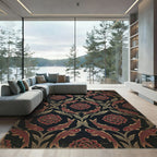 Vintage Crimson Koi and Peony Foliage Rug