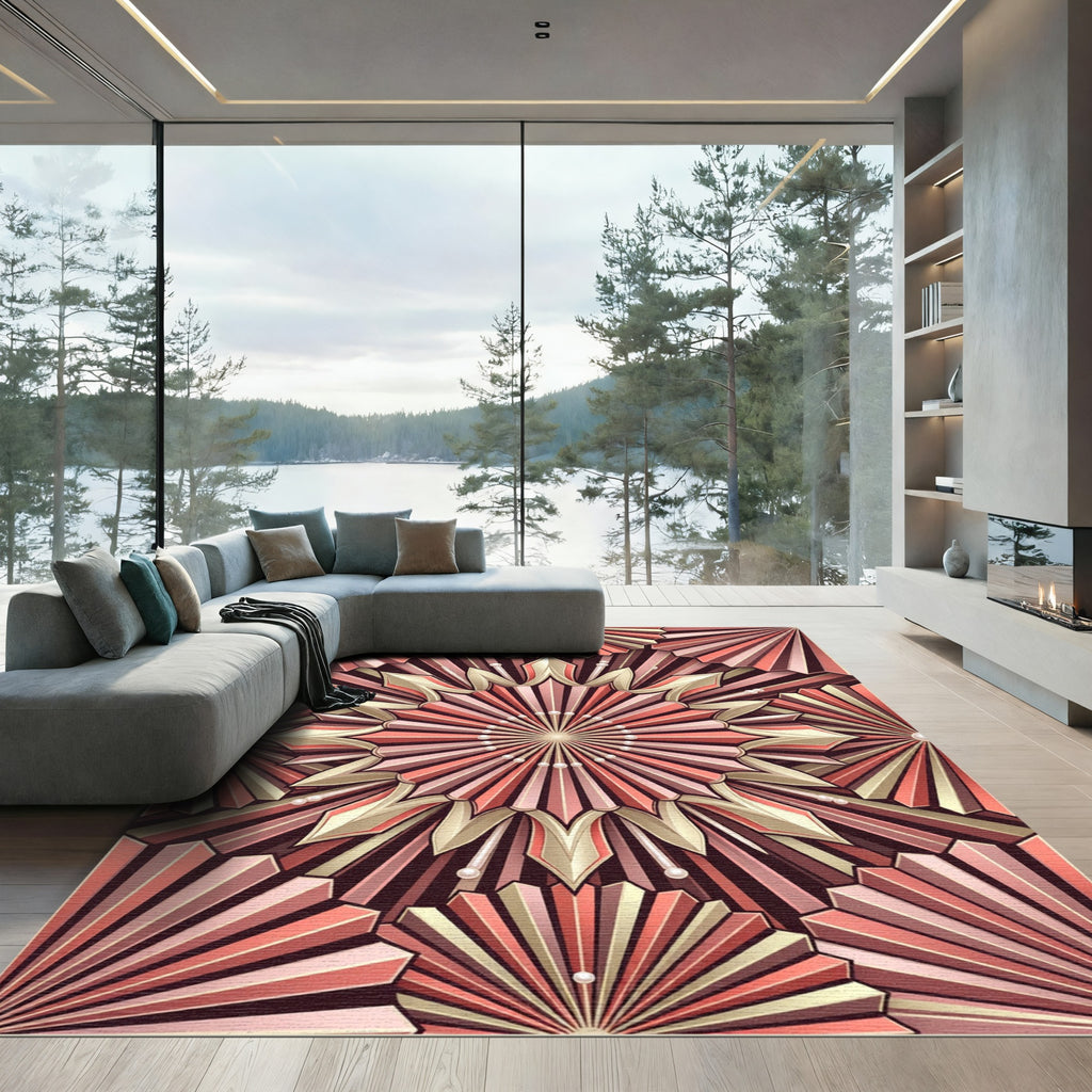 Art Deco Gold Peach Fanburst Rug