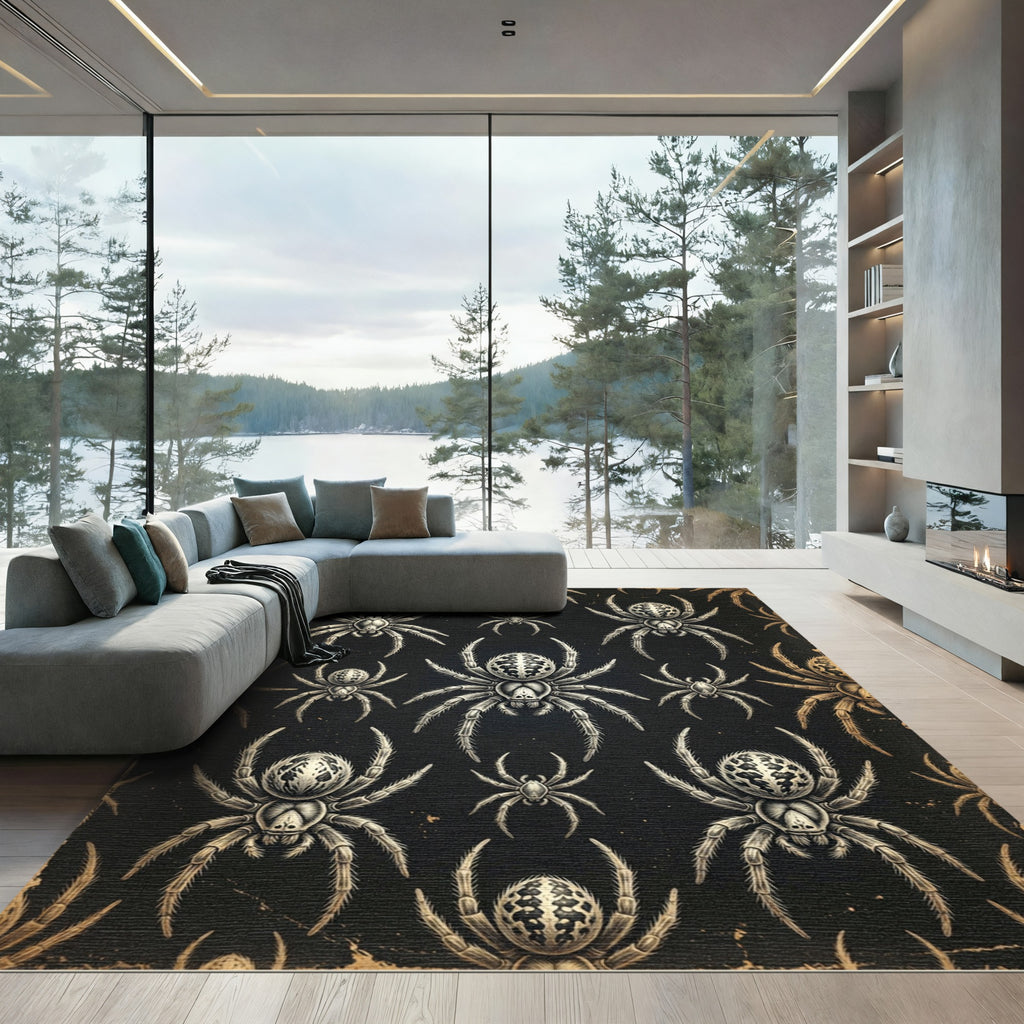 Gothic Black and Gold Spider Art Rug