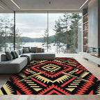 Bold Red and Gold Geometric Diamond Rug