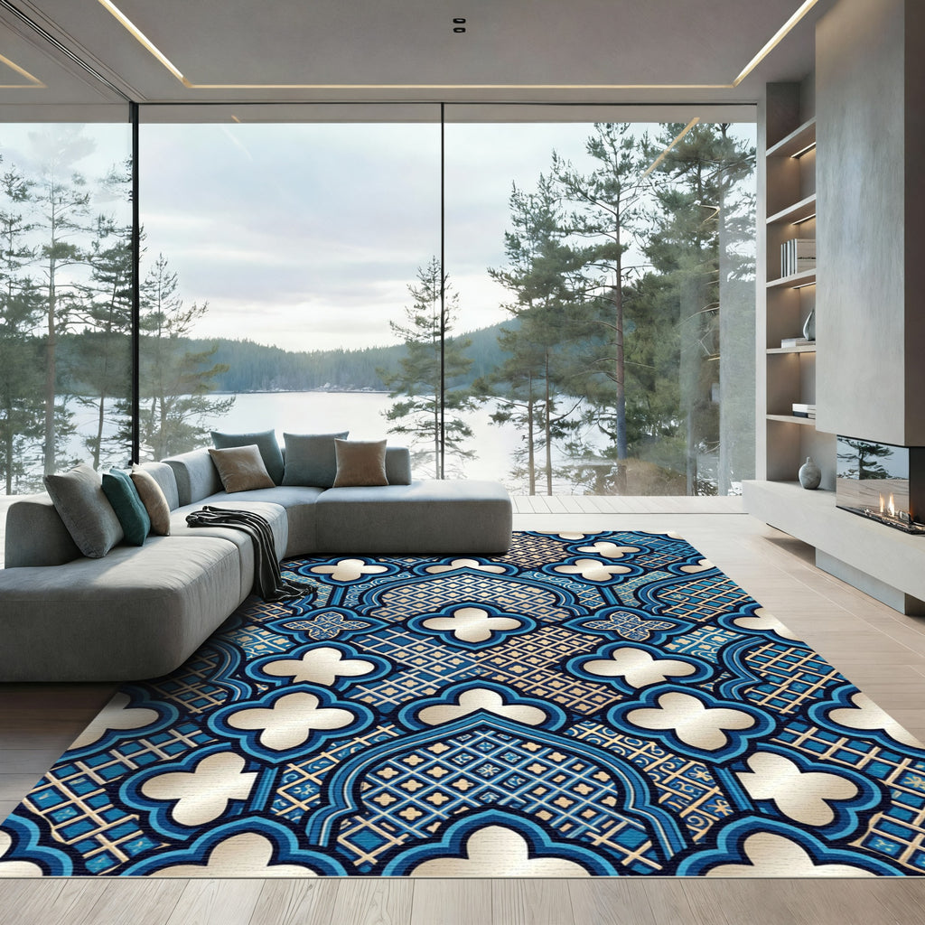 Sapphire Blue Trefoil Arabesque Rug