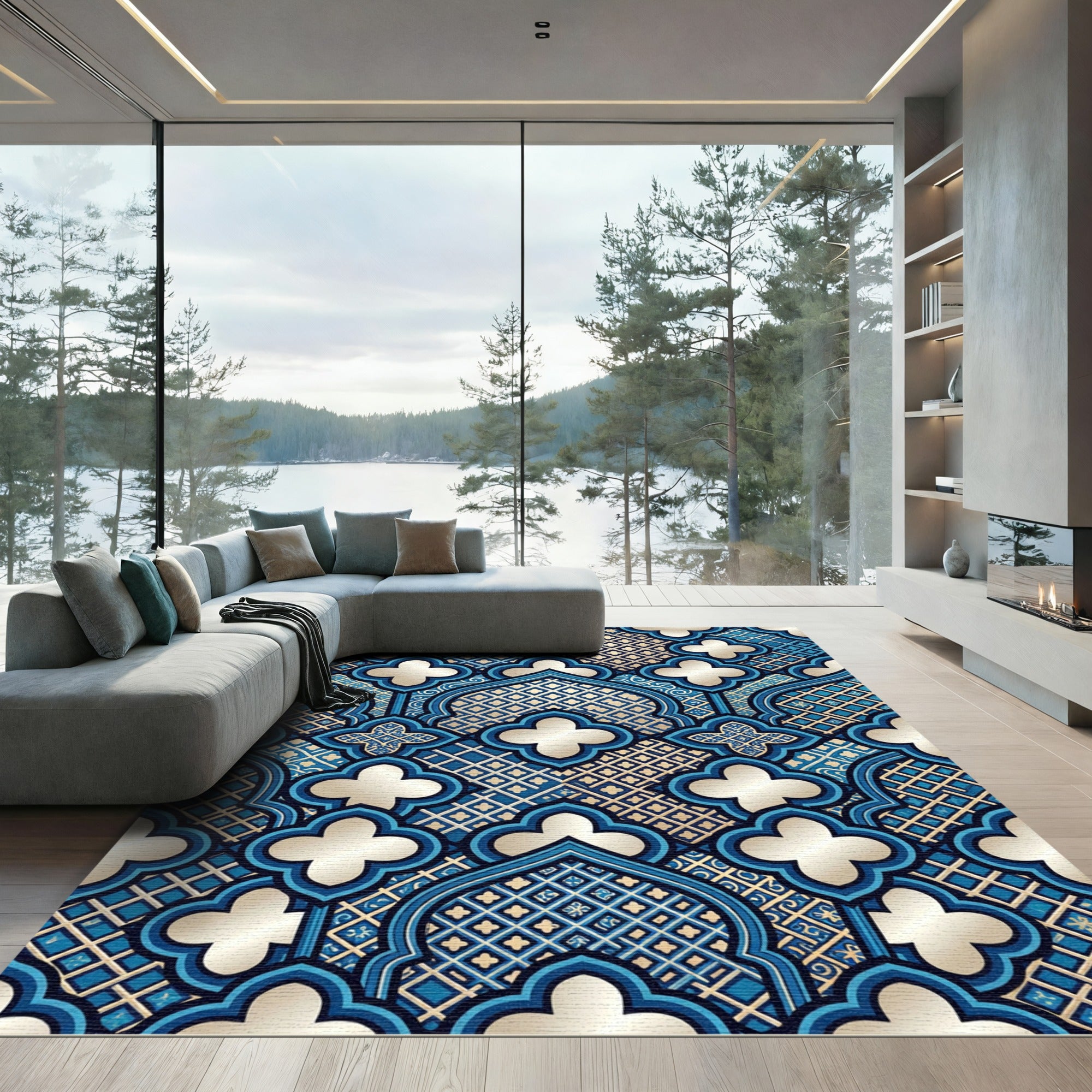 Sapphire Blue Trefoil Arabesque Rug
