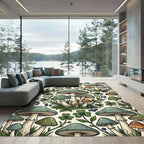 Whimsical Sage Mushroom and Clover Forest Rug