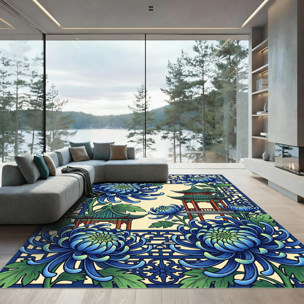 Blue Chrysanthemum Pagoda Orient Window Rug