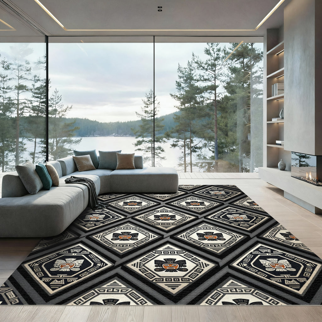 Tribal Face Diamond Geometric Rug