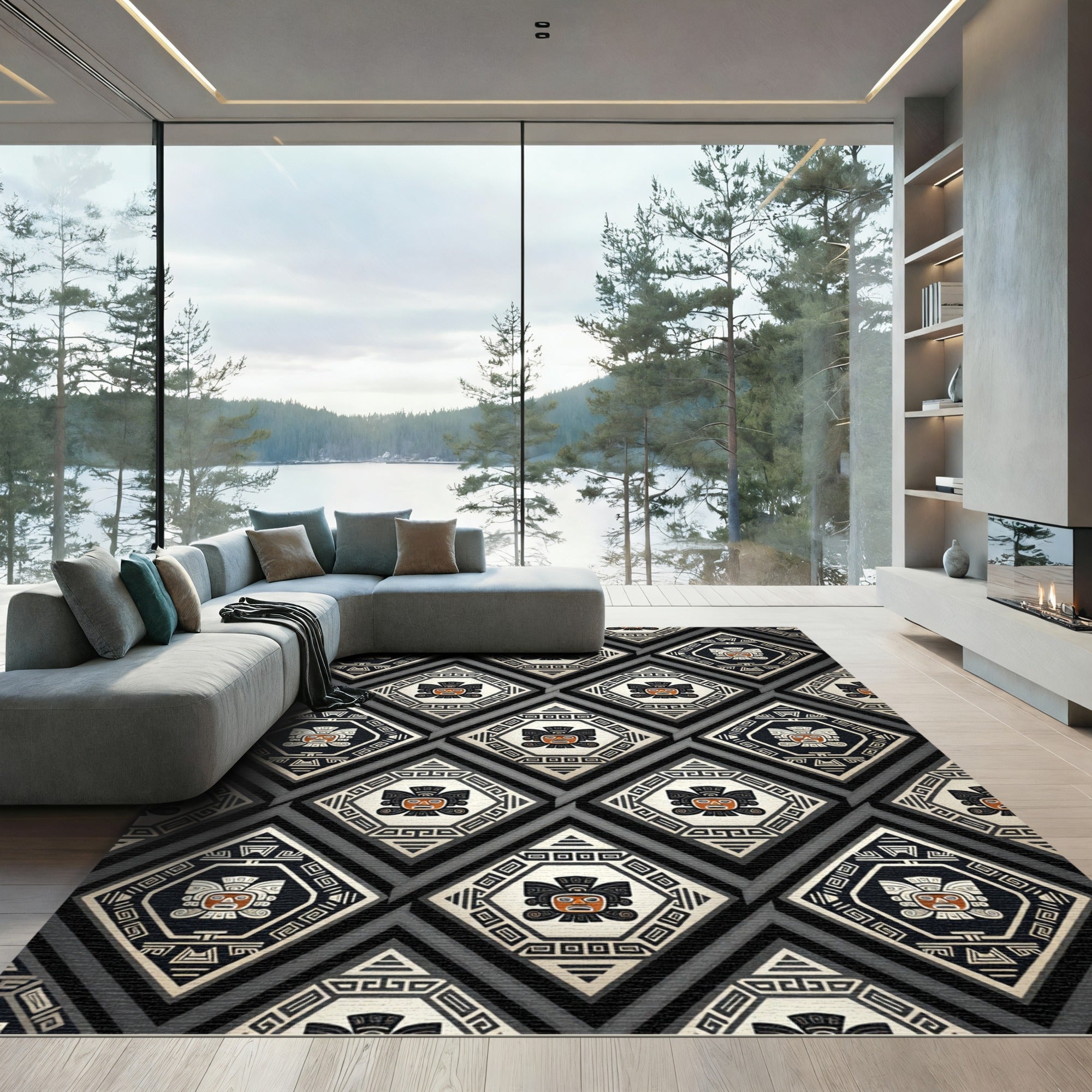 Tribal Face Diamond Geometric Rug