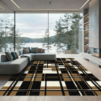 Minimalist Black and Tan Plaid Grid Rug