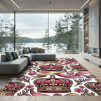 Royal Pink Gold Crown Floral Ribbons Rug
