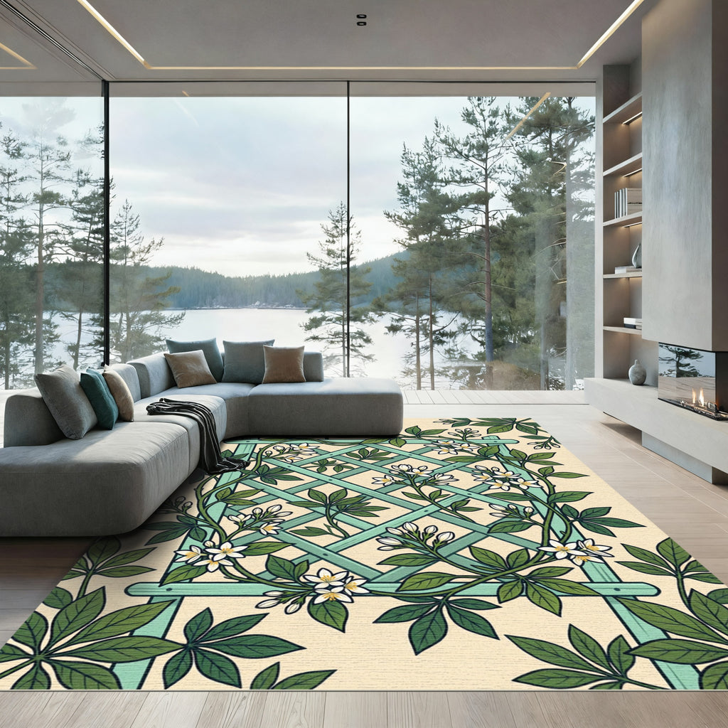 Mint Trellis Jasmine Floral Vine Rug