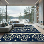 Navy Cream Geometric Southwestern Cross Rug