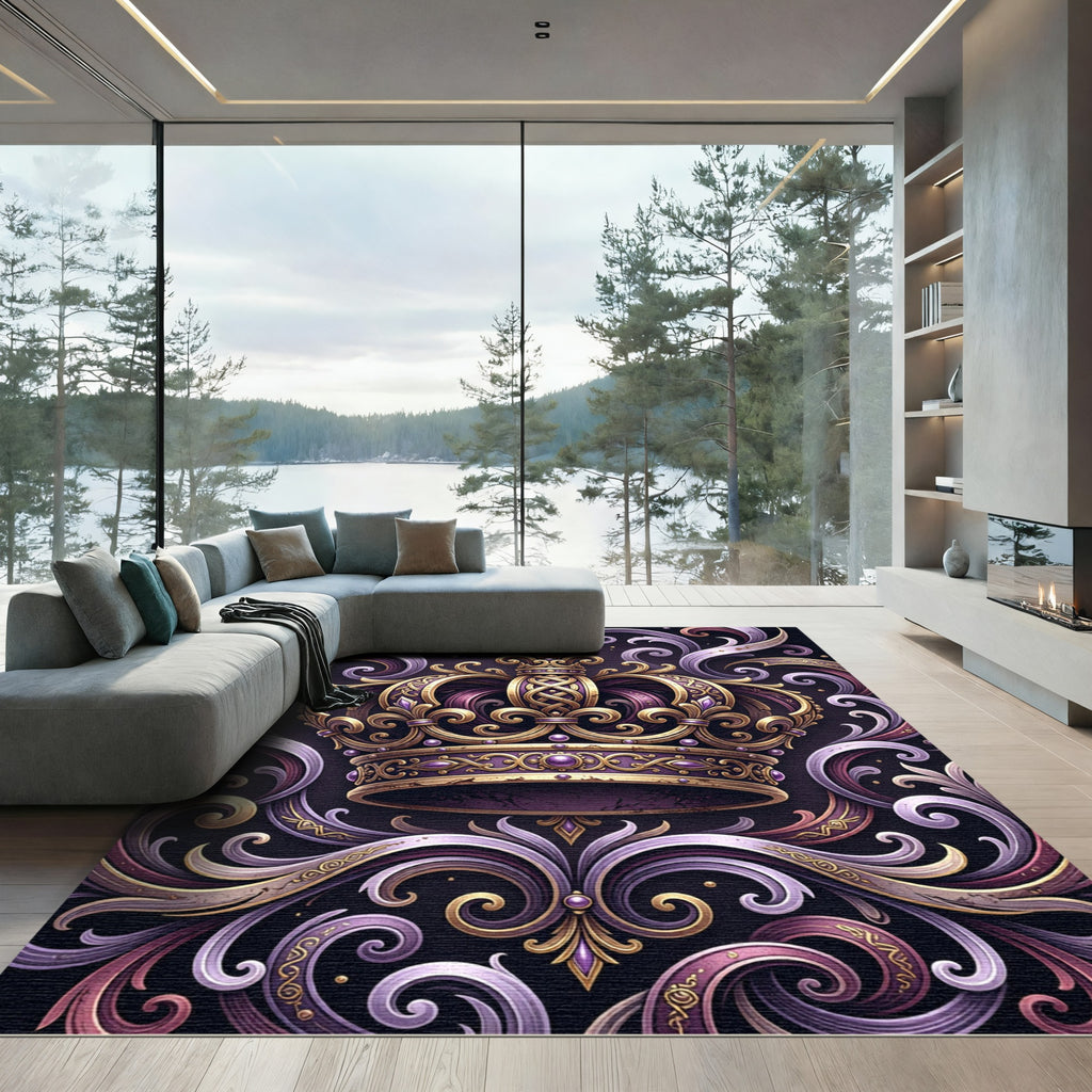 Royal Purple Gold Ornate Crown Rug