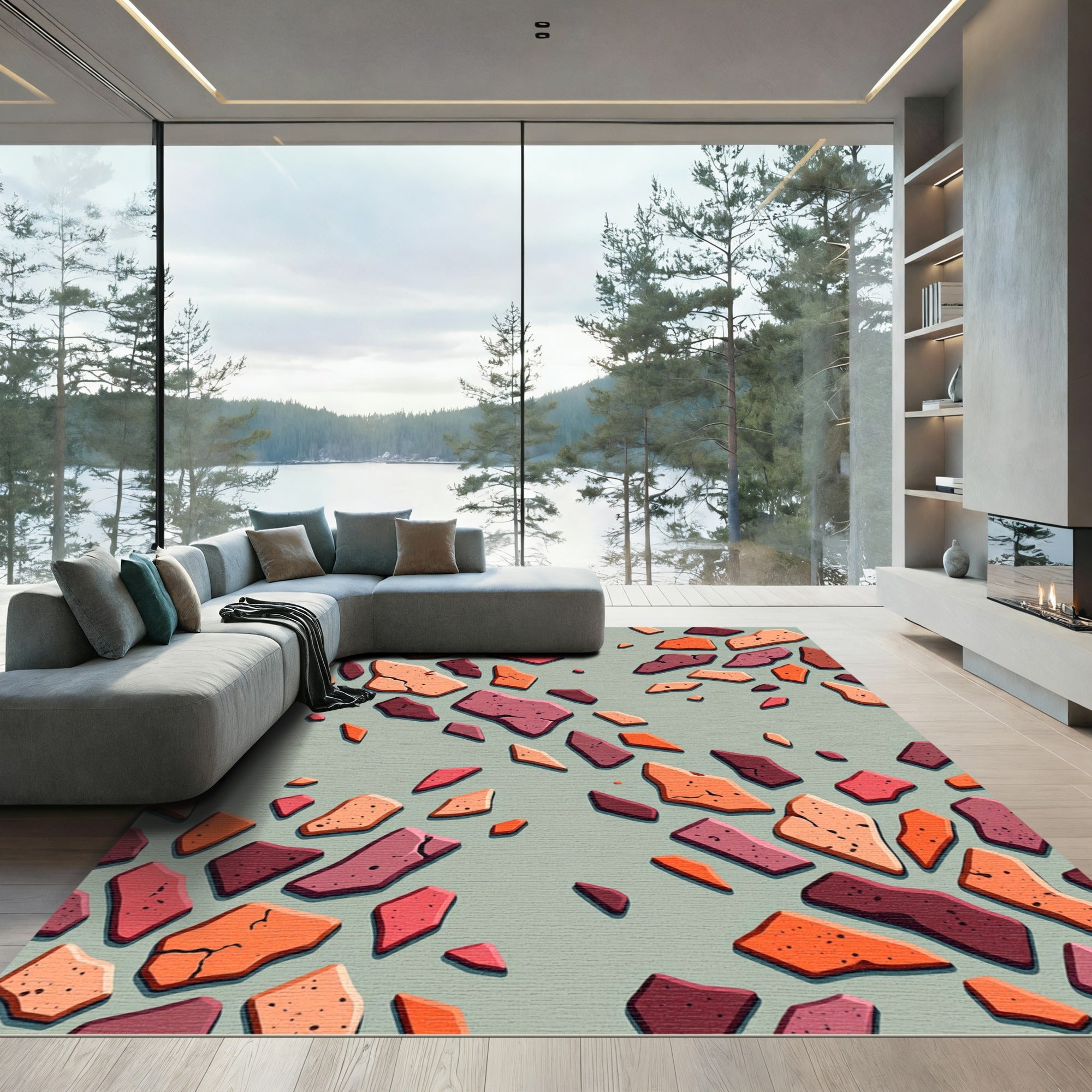 Earthy Abstract Geometric Terrazzo Fragment Rug