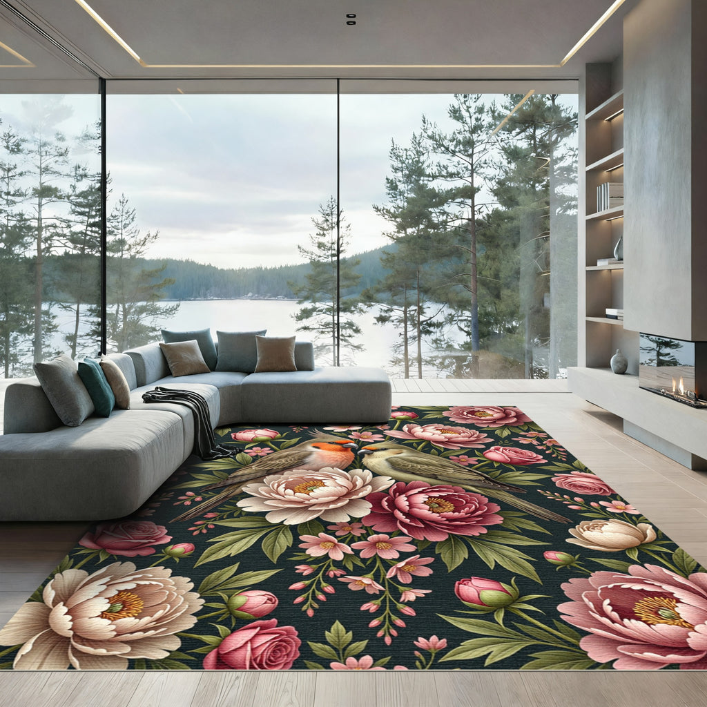 Romantic Cockatiel Garden Peony Bloom Rug