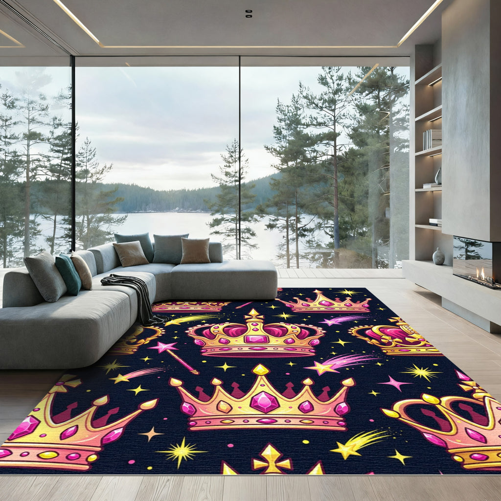 Pink Gold Crowned Stars Twinkle Rug