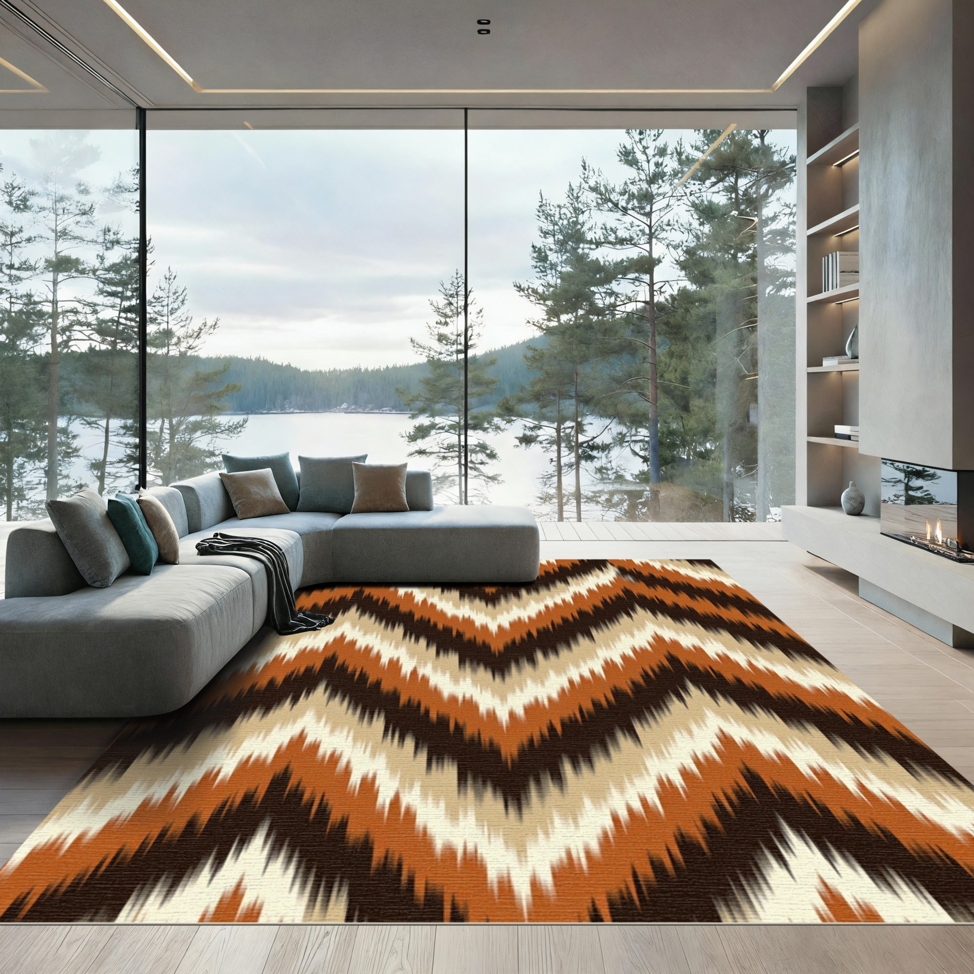 Earthy Tones Jagged Chevron Zigzag Rug