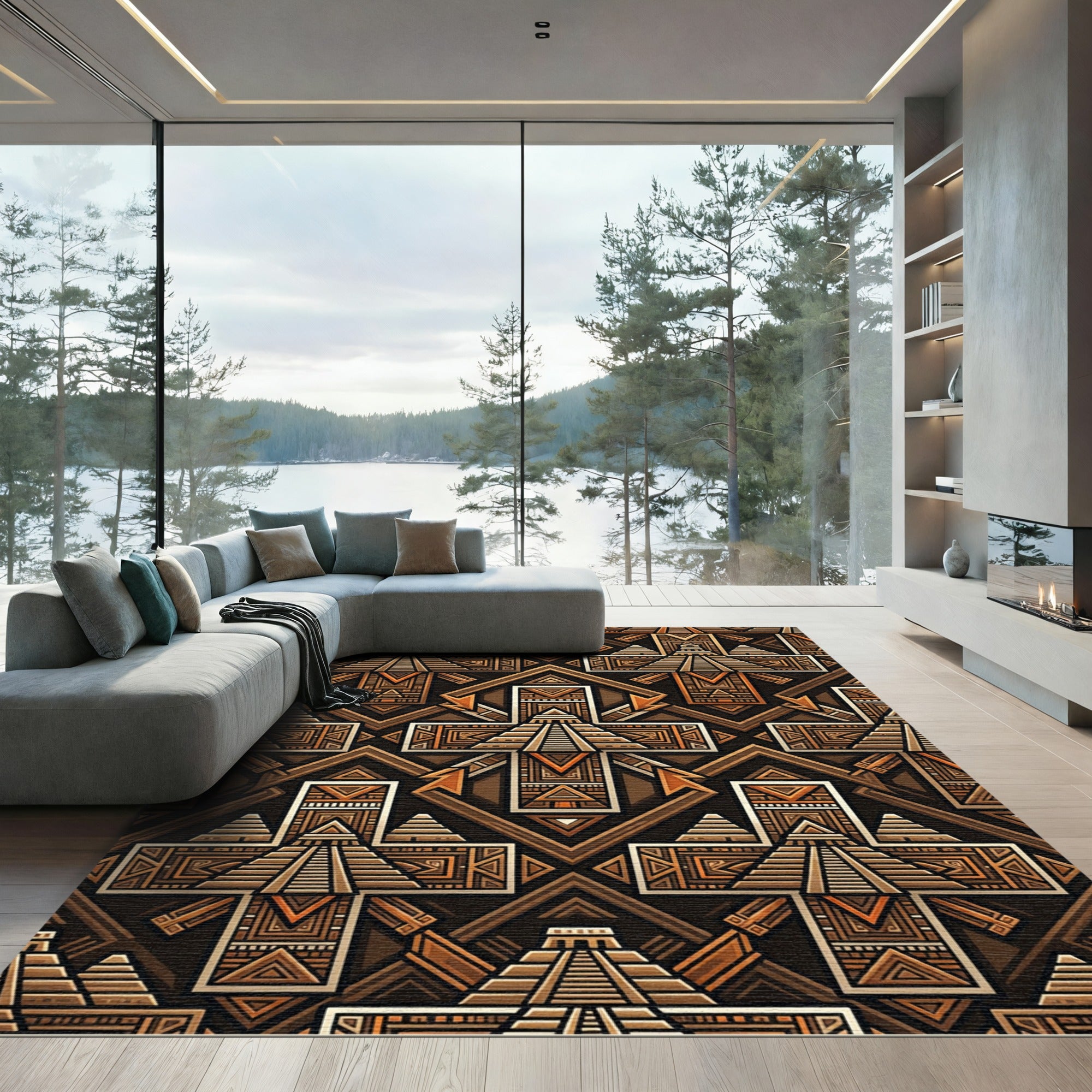 Ancient Aztec Pyramid Geometric Rug