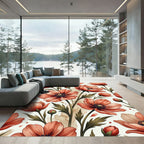 Coral Poppy Blossom Botanical Art Rug