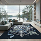 Elegant Slate Blue Floral Crest Rug