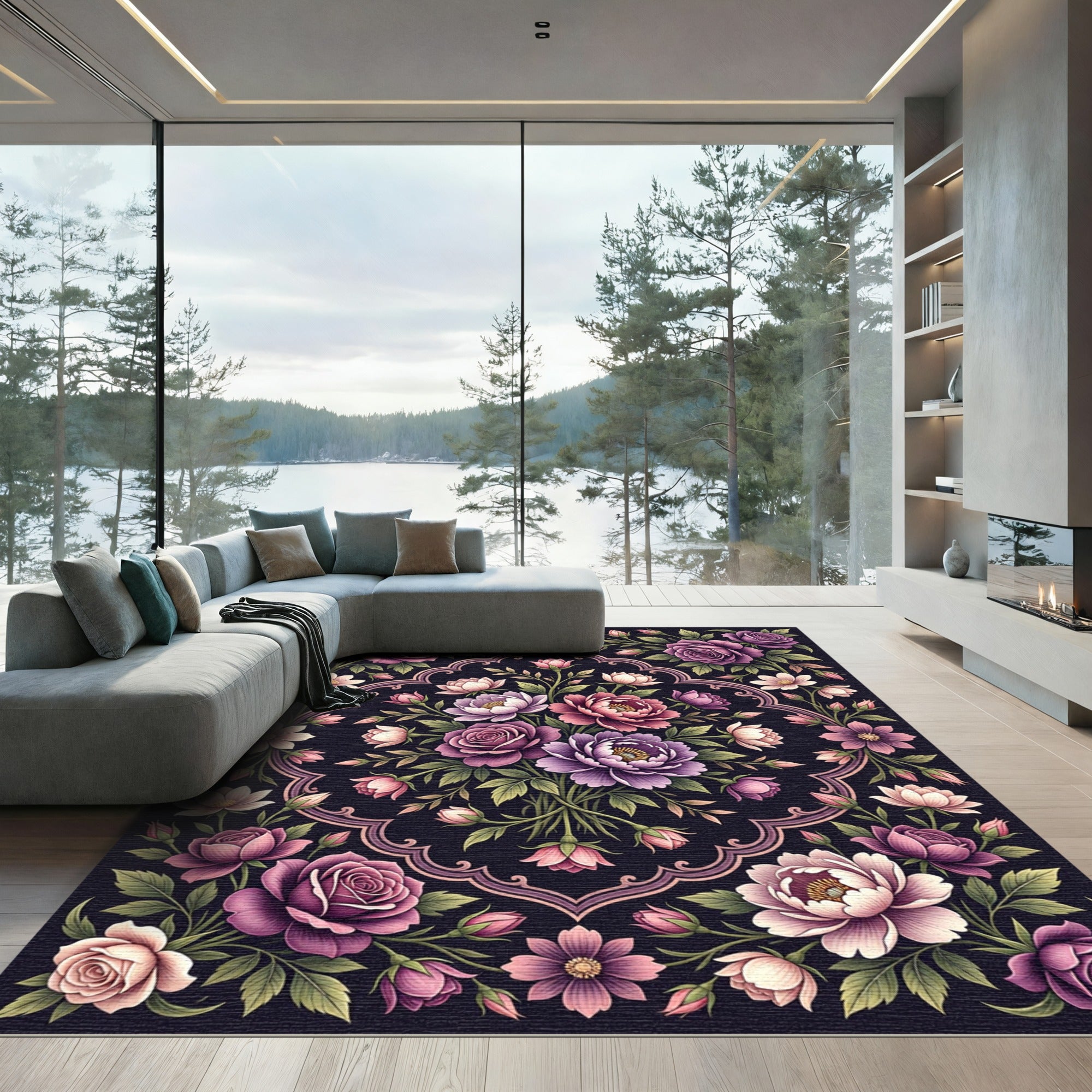 Vintage Rose Floral Medallion Rug
