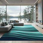Serene Teal Abstract Ocean Wave Rug