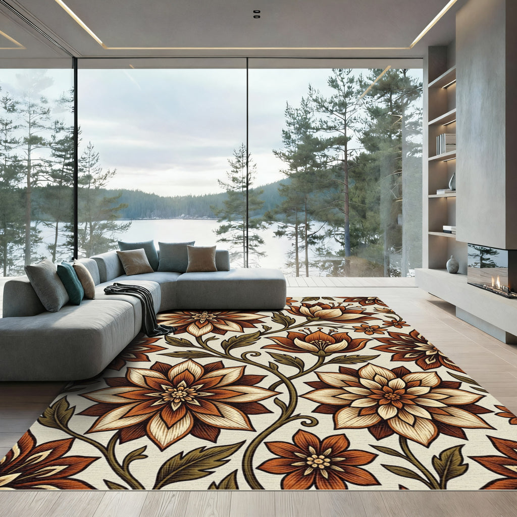 Vintage Earth Tone Floral Bloom Rug