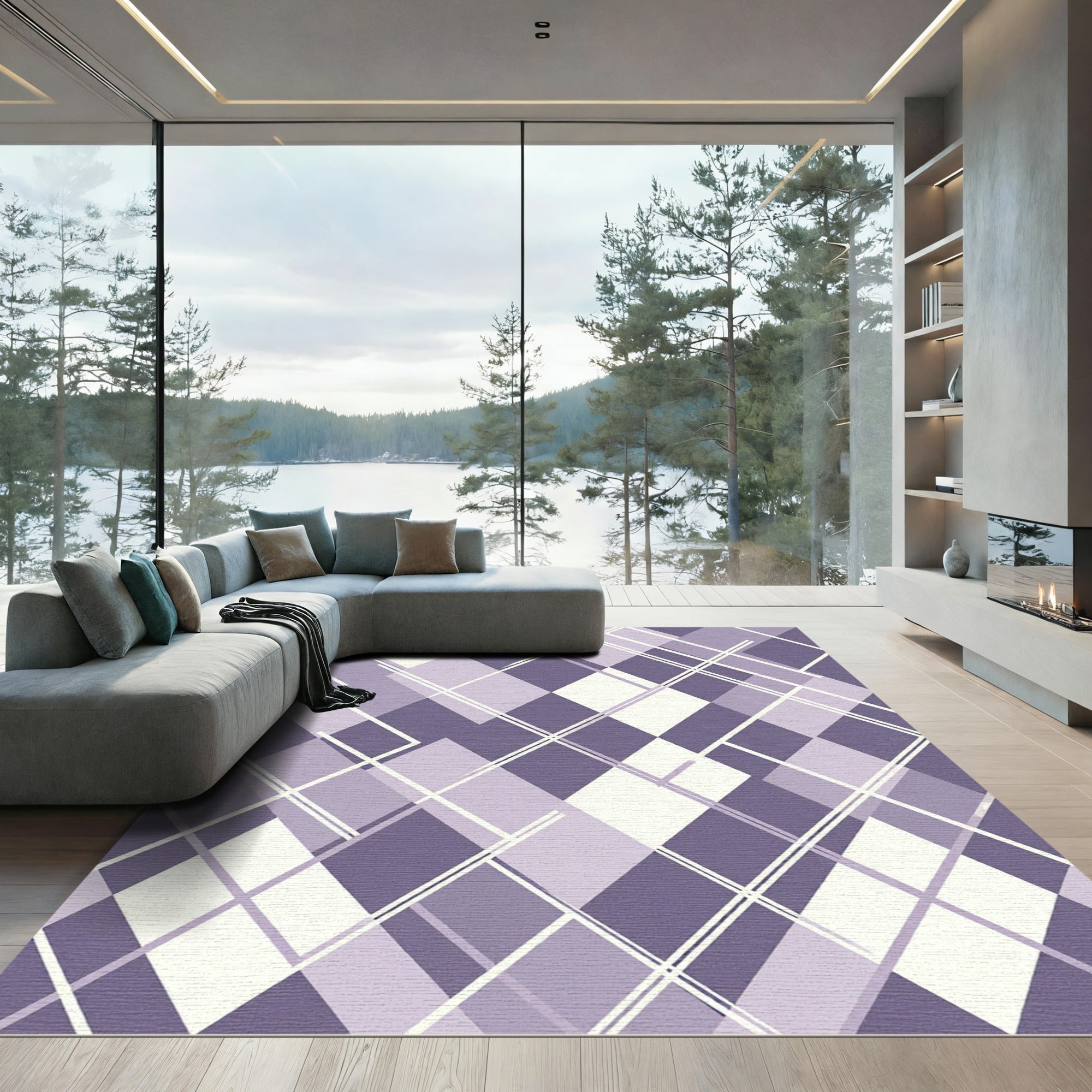Modern Lavender Geometric Argyle Rug