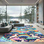 Whimsical Rainbow Unicorn Strawberry Sky Rug