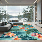 Lush Tropical Frangipani Palm Leaf Rug