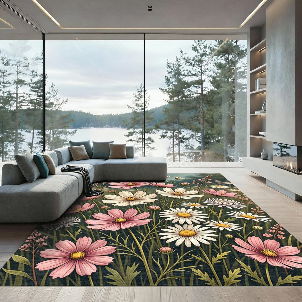 Soft Pastel Cosmos Wildflower Meadow Rug