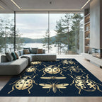 Gold Ladybug Entomological Cream Navy Illustration Rug