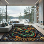 Intricate Emerald Dragon Celtic Knotwork Art Rug