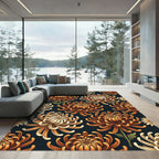 Earthy Amber Chrysanthemum Floral Dark Botanical Rug