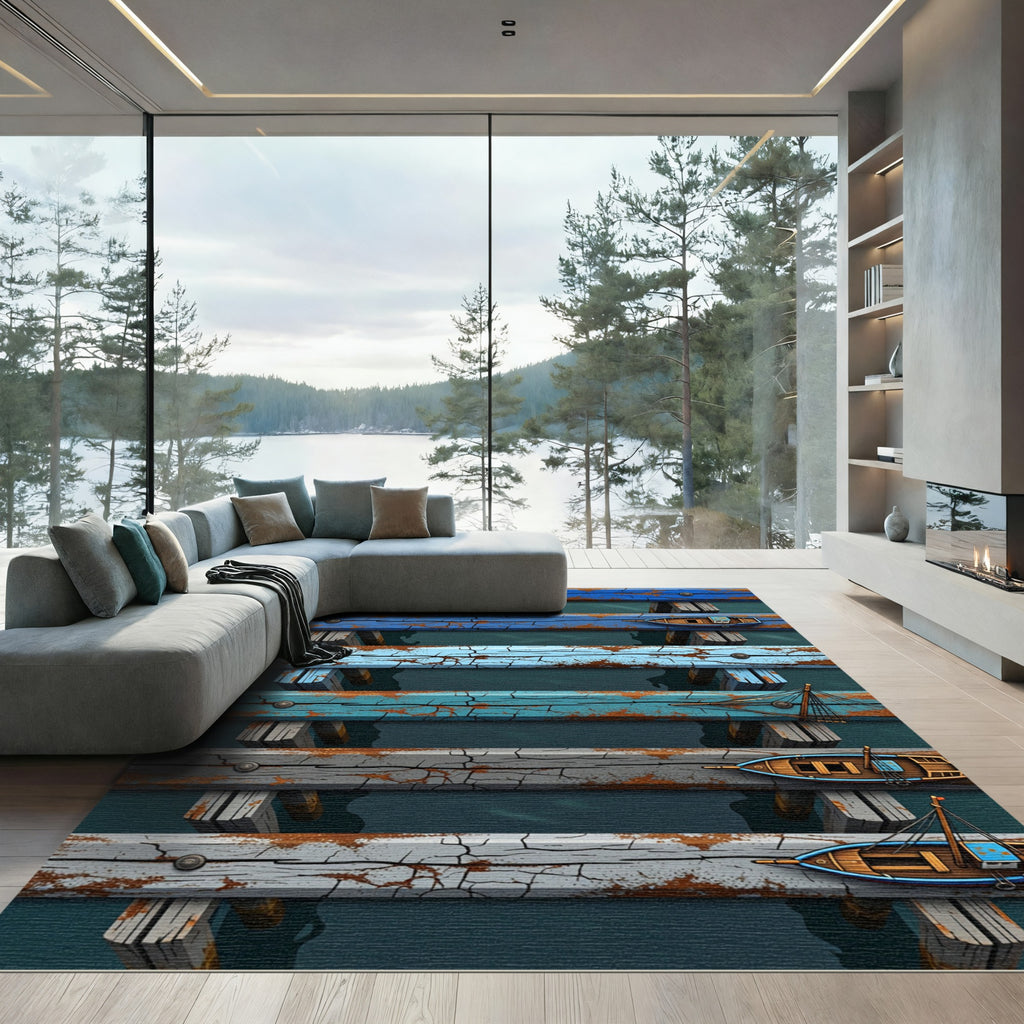 Weathered Blue Gray Nautical Boat Rug