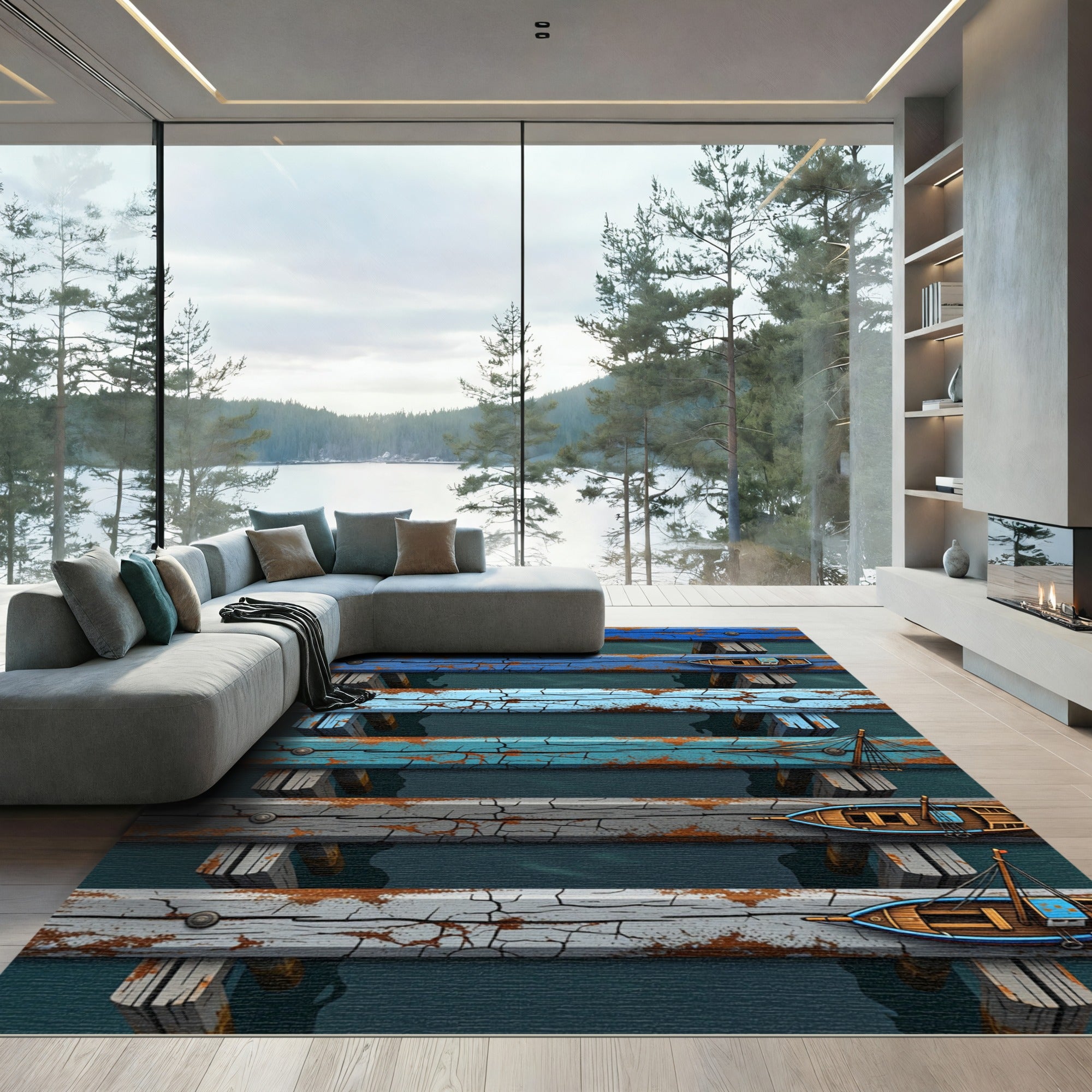 Weathered Blue Gray Nautical Boat Rug