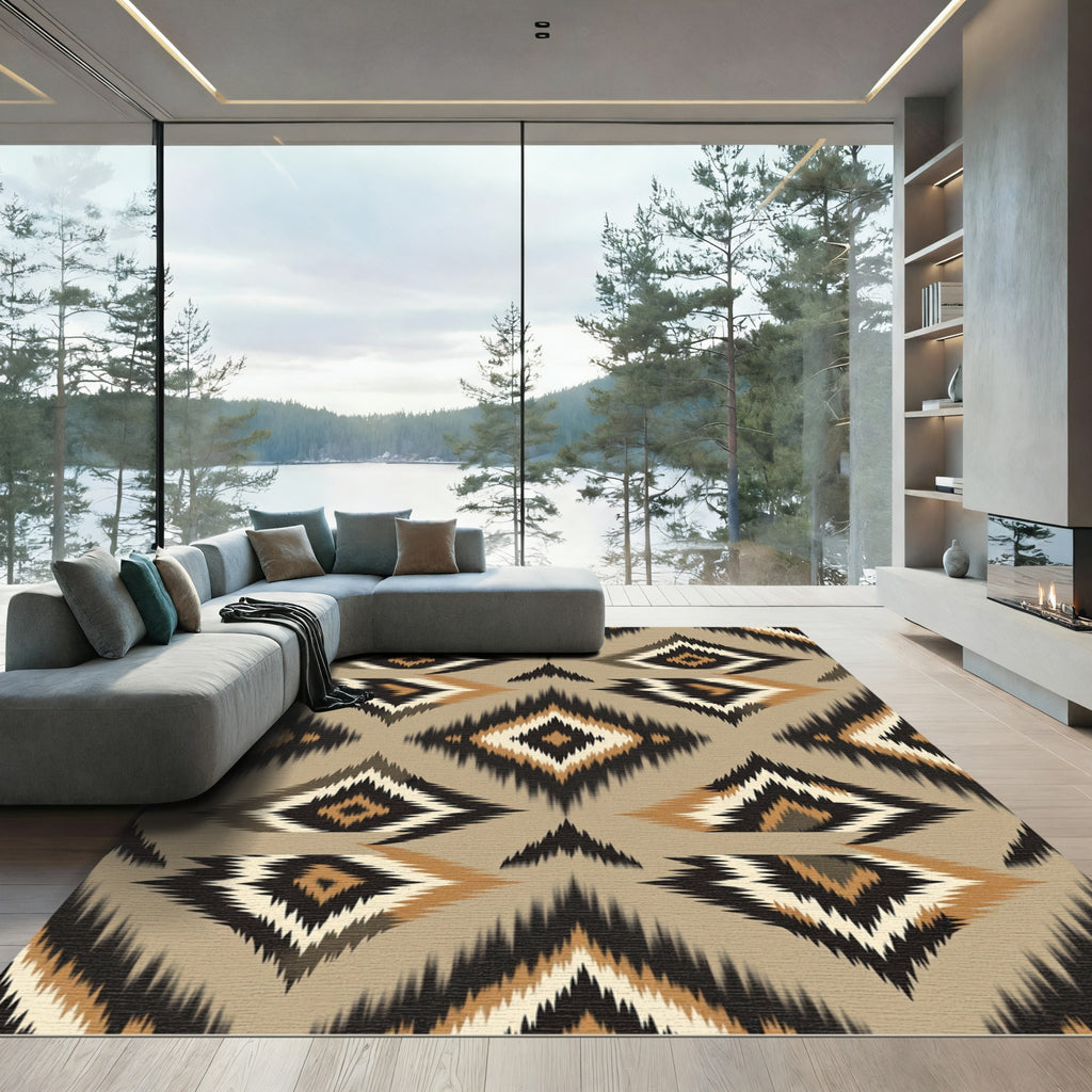 Earthy Brown Geometric Ikat Diamond Rug