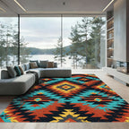 Vibrant Southwest Geometric Diamond Aztec Rug