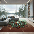 Ornate Copper Teal Sunburst Medallion Rug