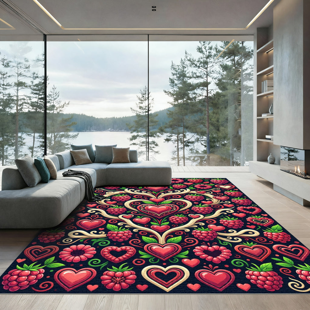 Red Raspberry And Heart Garland Rug