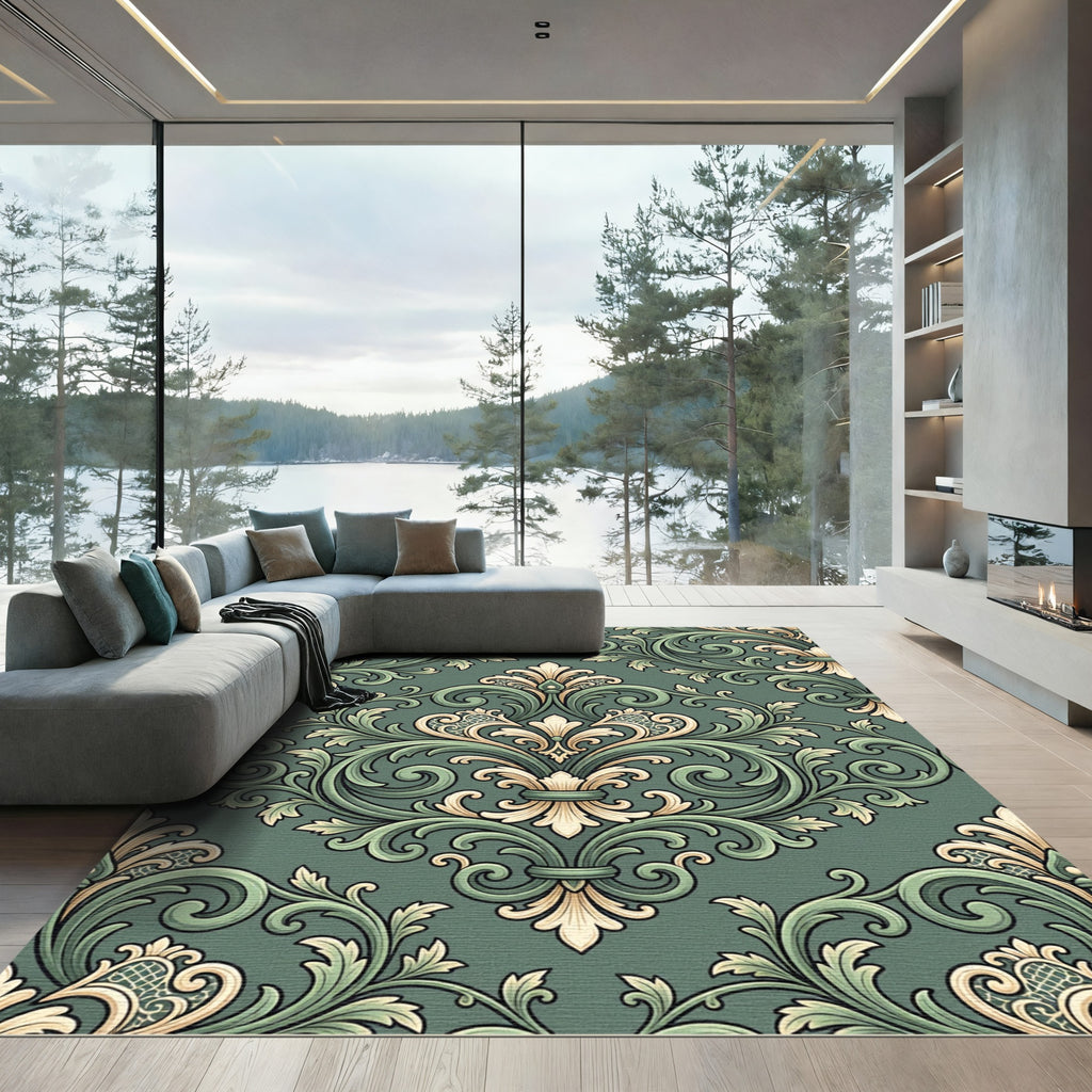 Emerald Green Baroque Floral Rug