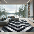 Metallic Silver Sharp Geometric Chevron Rug