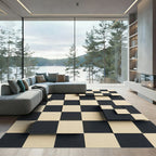 Modern Monochrome Geometric Checkered Relief Rug