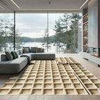 Beige Isometric Grid Architectural Texture Rug