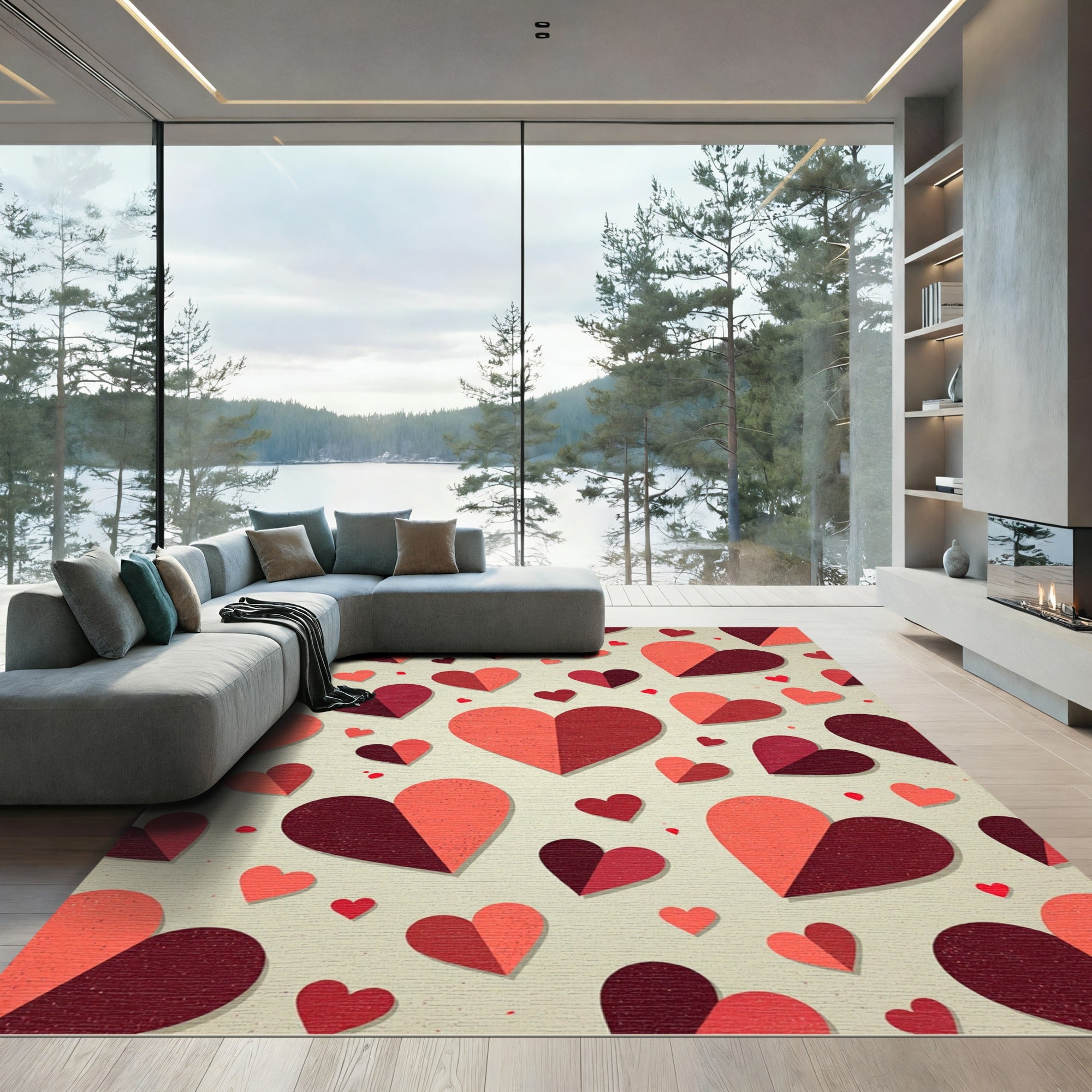 Two-Tone Coral and Burgundy Heart Rug