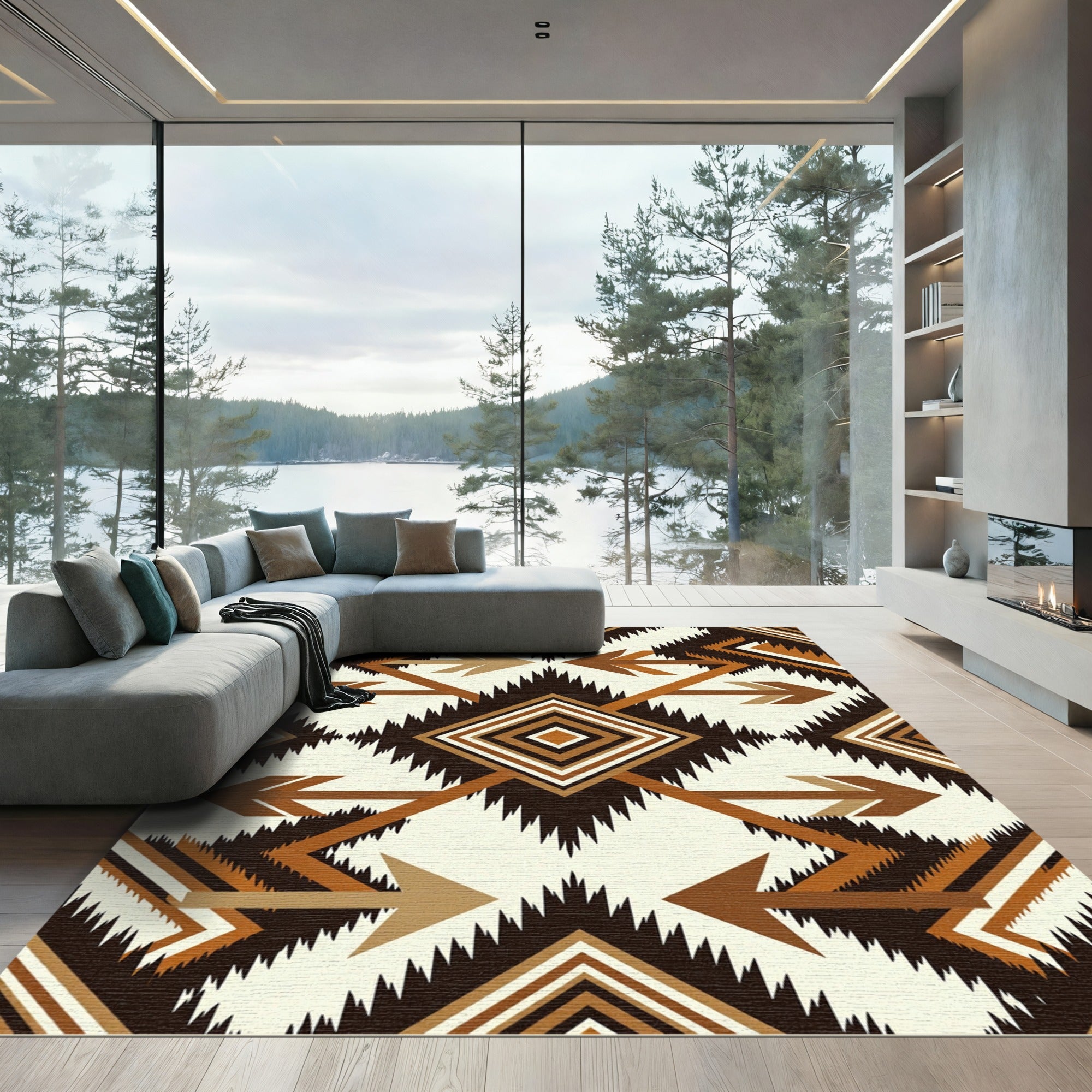 Geometric Aztec Diamond Arrow Earthy Rug