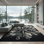 Ombre Black White Floral Starburst Rug