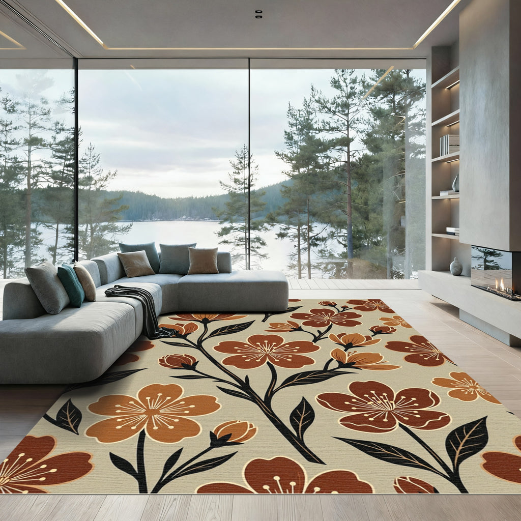 Brown Floral Botanical Earth Tone Rug