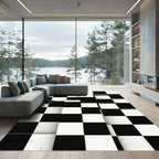 Graphic Black White Checkerboard Grid Rug
