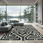 Monochrome Geometric Labyrinth Illusion Art Rug