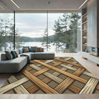 Woven Wood Toned Interlocking Grid Rug