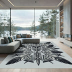 Monochromatic Feather Arrow Mandala Rug